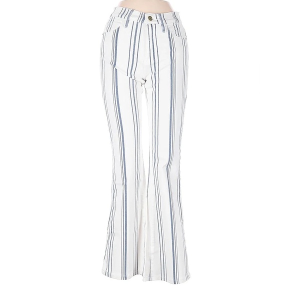 Frame Denim Le High Flare in White with Blue Stripes- size 26